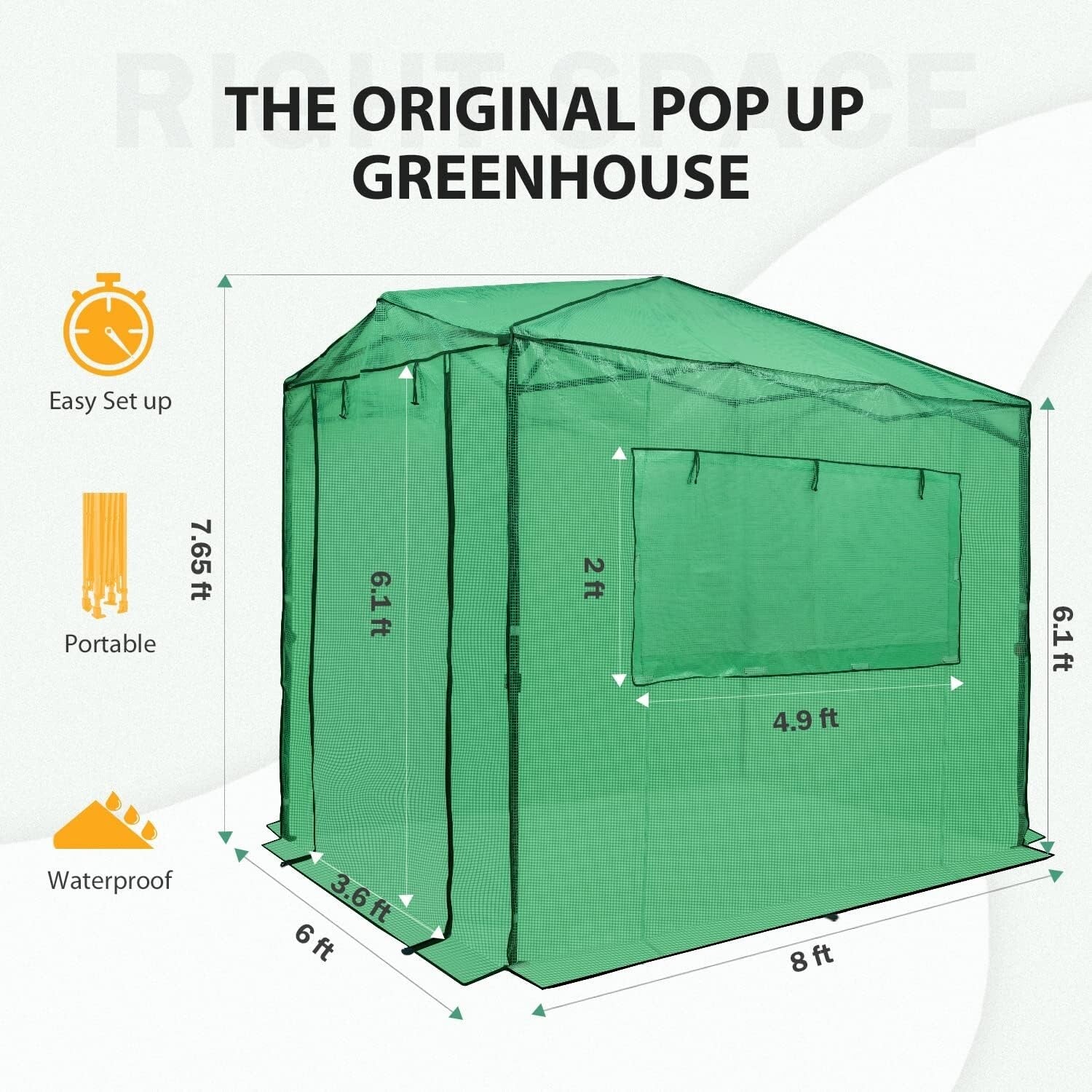 8x6 Portable Walk-In Greenhouse with Easy Setup, Zippered Doors, and Vents