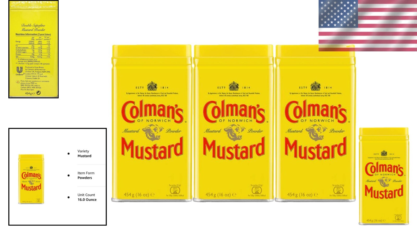 Colman’s Mustard Powder 3-Pack, 16-Oz Cans – Perfect for Flavor Enhancement