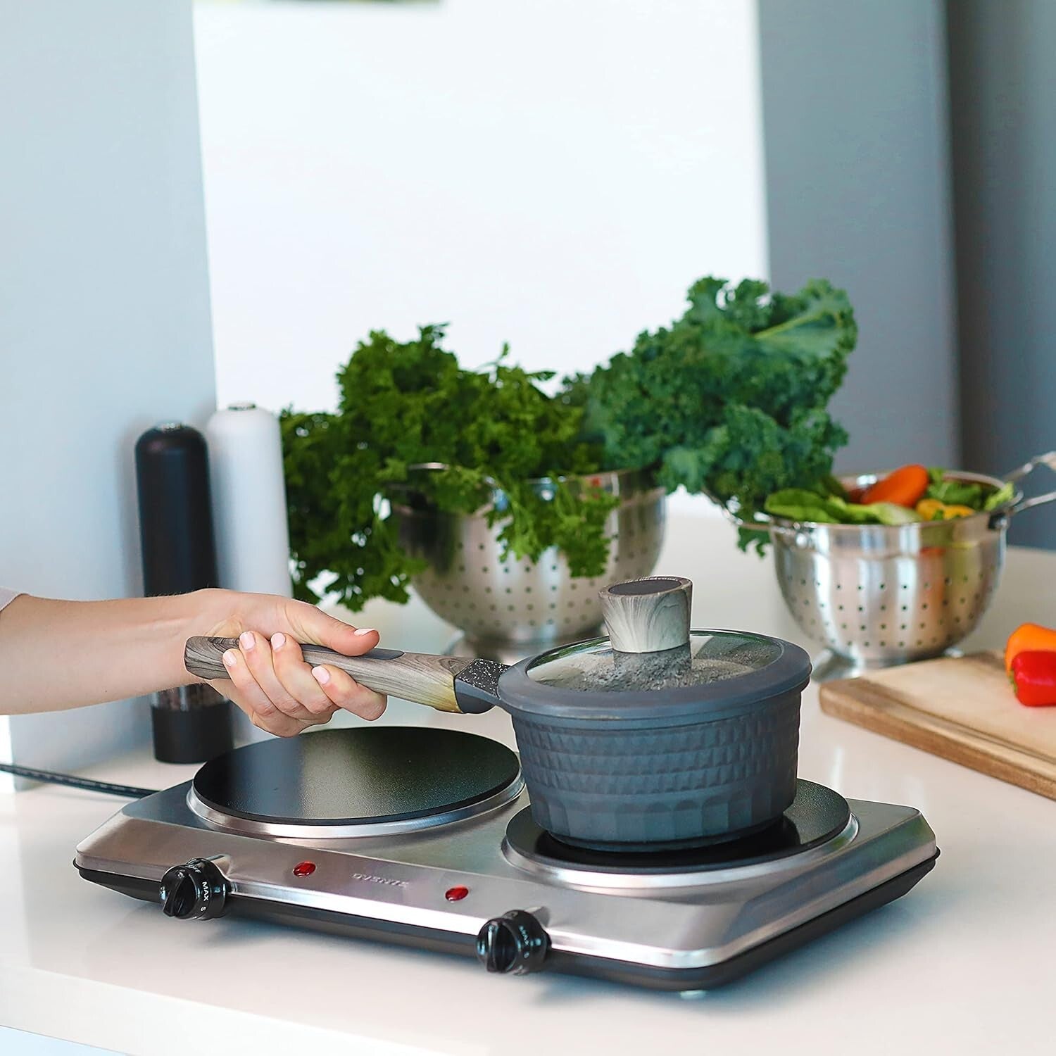 Efficient Double Burner Electric Stove with Easy Clean Glass and Safety Features