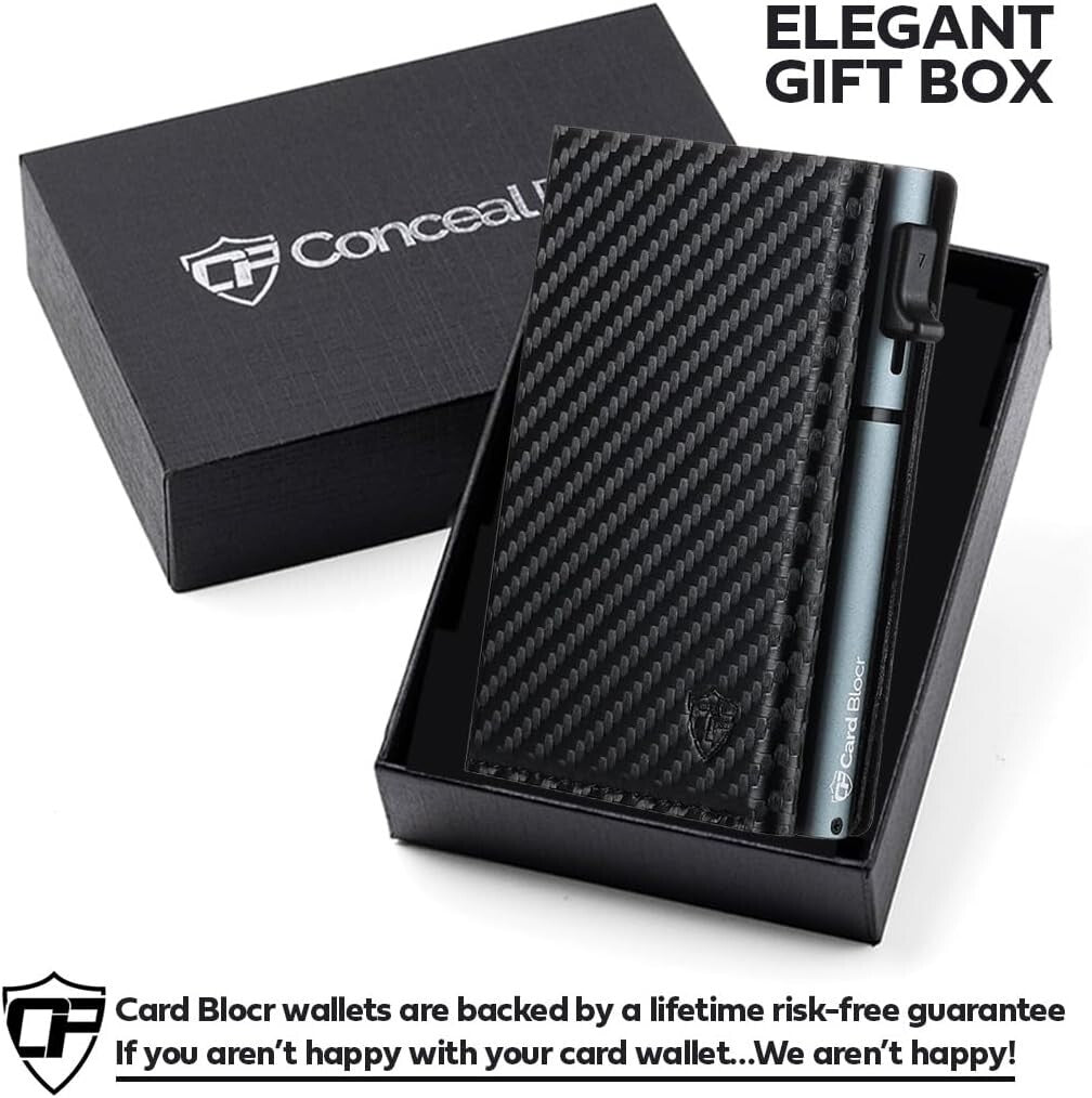 Sleek Men's Minimalist Wallet - Holds 6 Cards, RFID Protection in Black Titanium