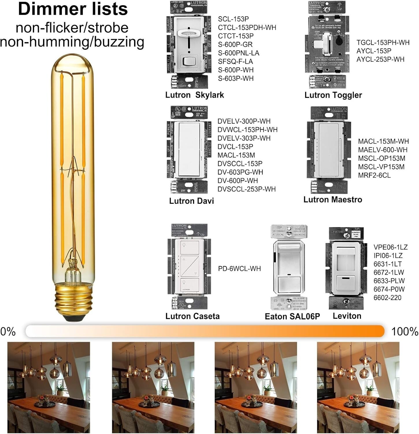 E26 LED Vintage Bulb 6W - Dimmable & Eye-Friendly, Warm White 2200K - 6 Pack