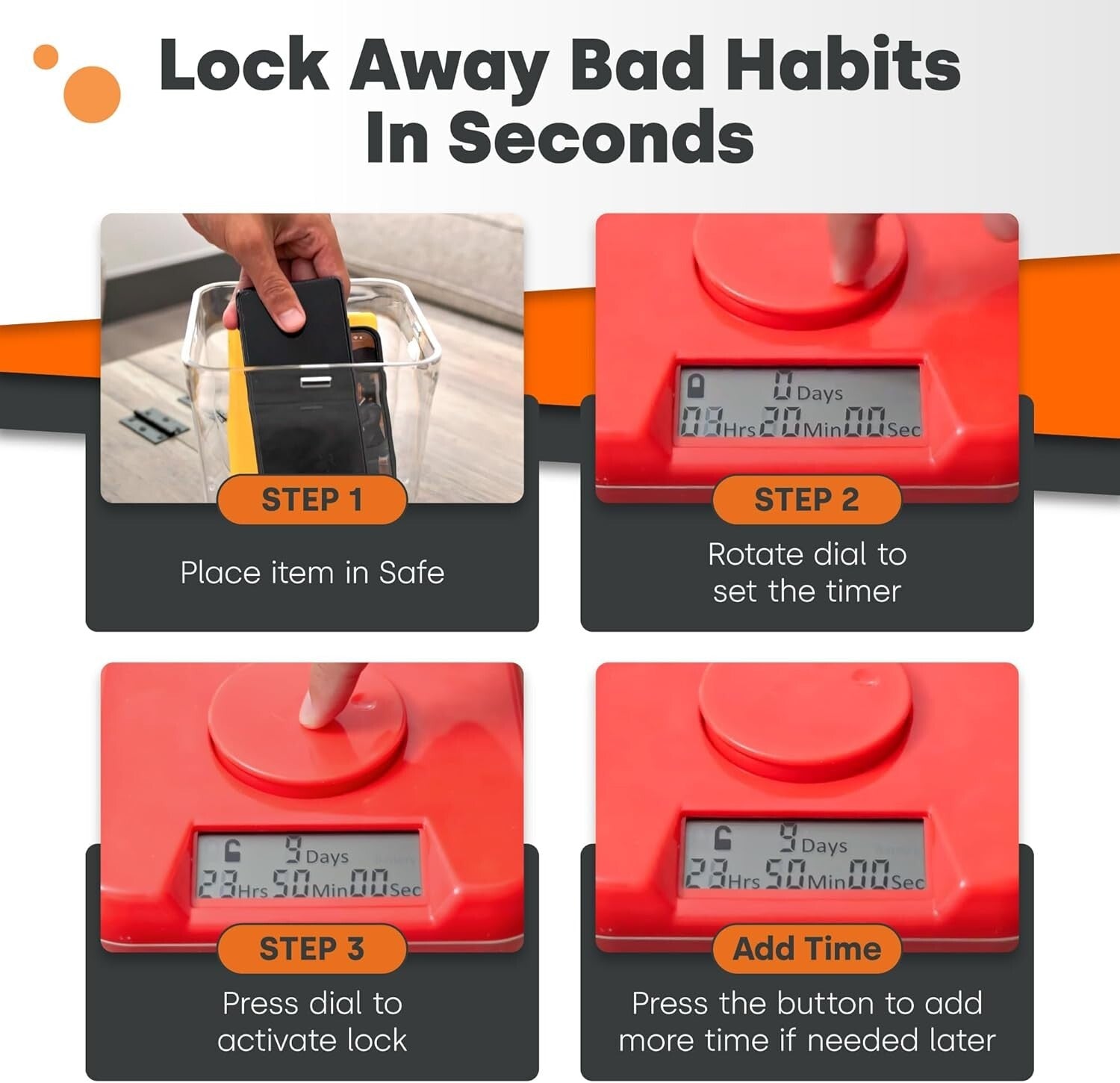 Portable Mini Time-Locking Container for Reinforcing Positive Habits - 3" High