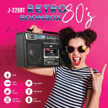 Load image into Gallery viewer, Retro 1980's Boombox with Bluetooth &amp; 4-Band Radio - MP3 Conversion