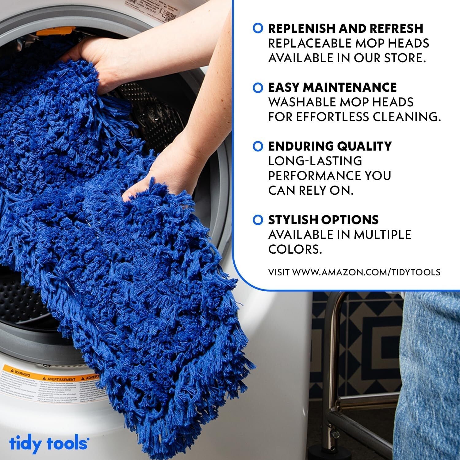 Durable 36In Blue Cotton Dust Mop with Wooden Handle for Heavy-Duty Cleaning