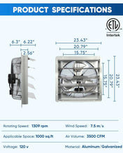 Load image into Gallery viewer, Durable 20 Inch Bladeless Wall Vent Fan - Effortless Setup, 3500 CFM Capacity
