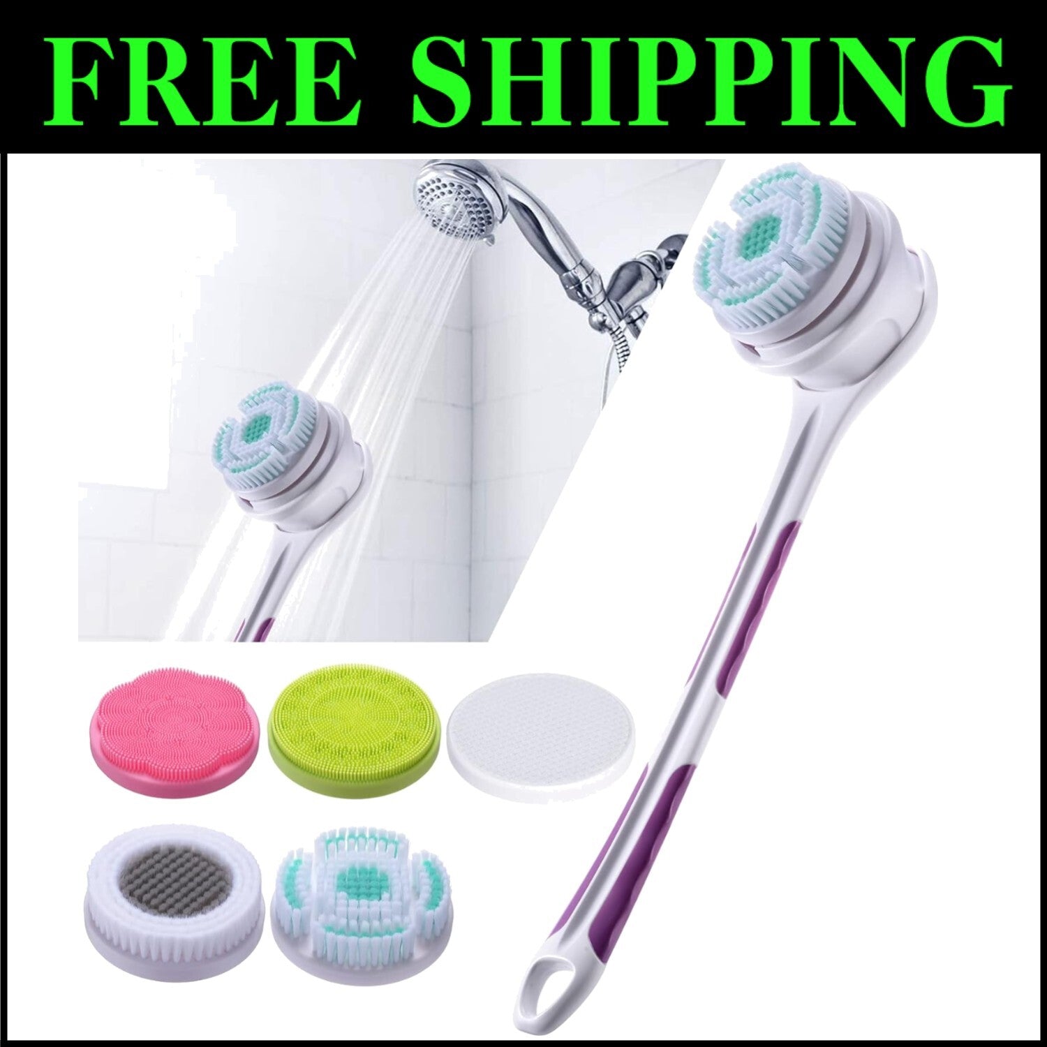 Water-Resistant Long Handle Electric Body Brush for Ultimate Shower Exfoliation