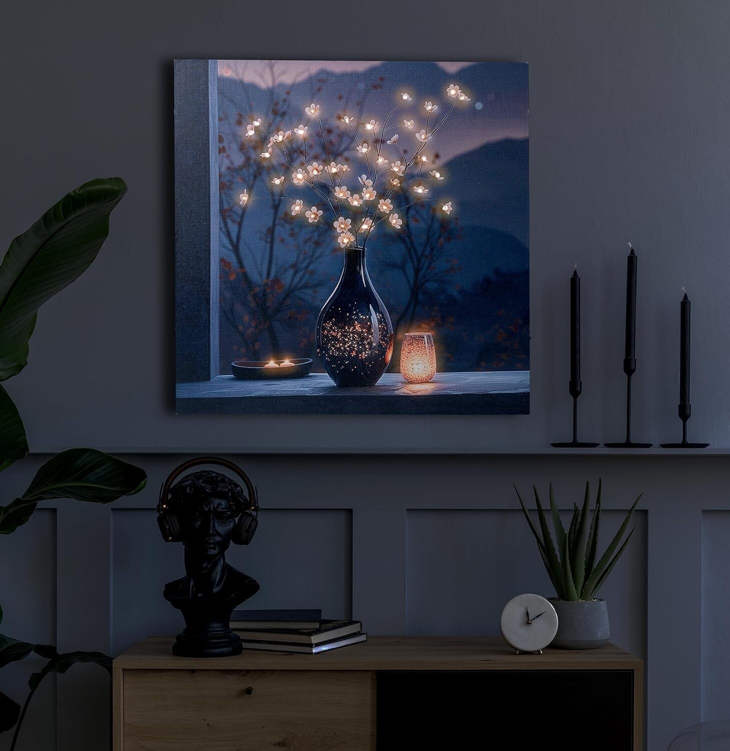 Durable Battery Operated LED Wall Art - Floral Theme with Timer for Cozy Homes