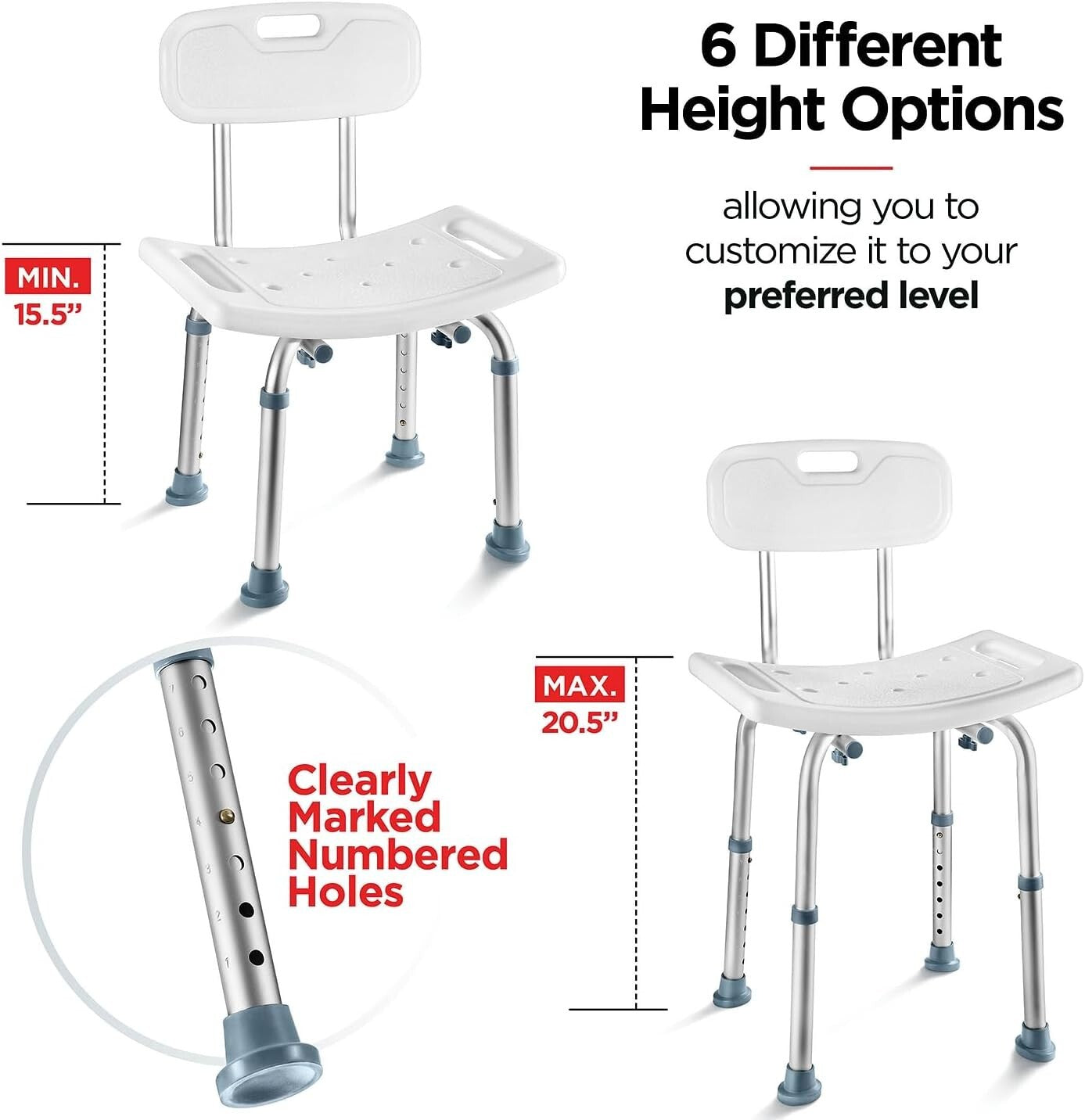 Adjustable Shower Chair Set of 3 - Includes Back Scrubber & Anti-Slip Safety