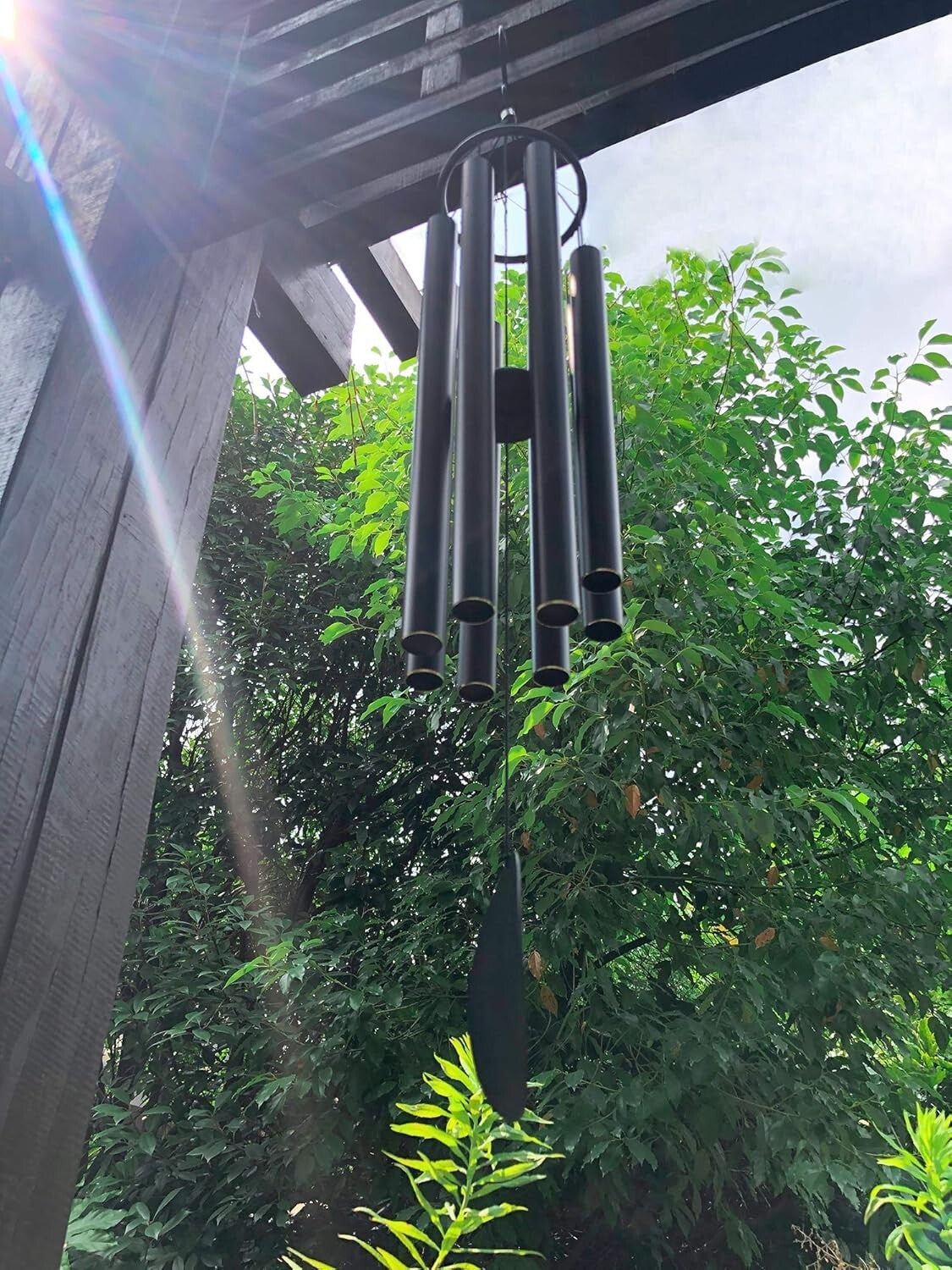 Elegant Black Wind Chimes 38” - Waterproof, Adjustable for Gardens & Memorials