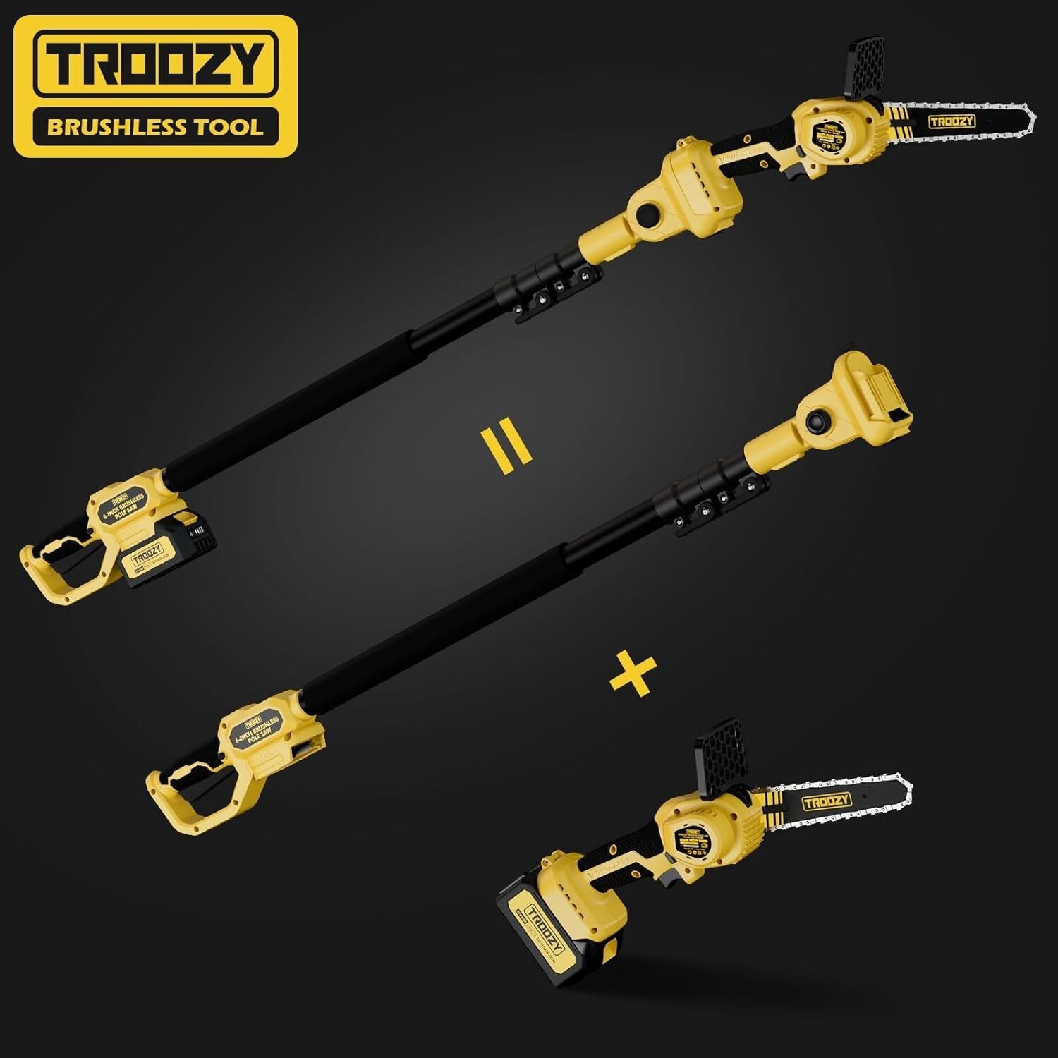 Cordless 2-IN-1 Pole Saw & Mini Chainsaw with 6-Inch Blade – 21V Battery Powered