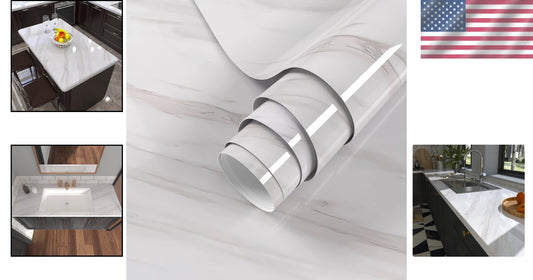 Self-Adhesive White Marble Contact Paper for Countertops & Cabinets - 35"x197"