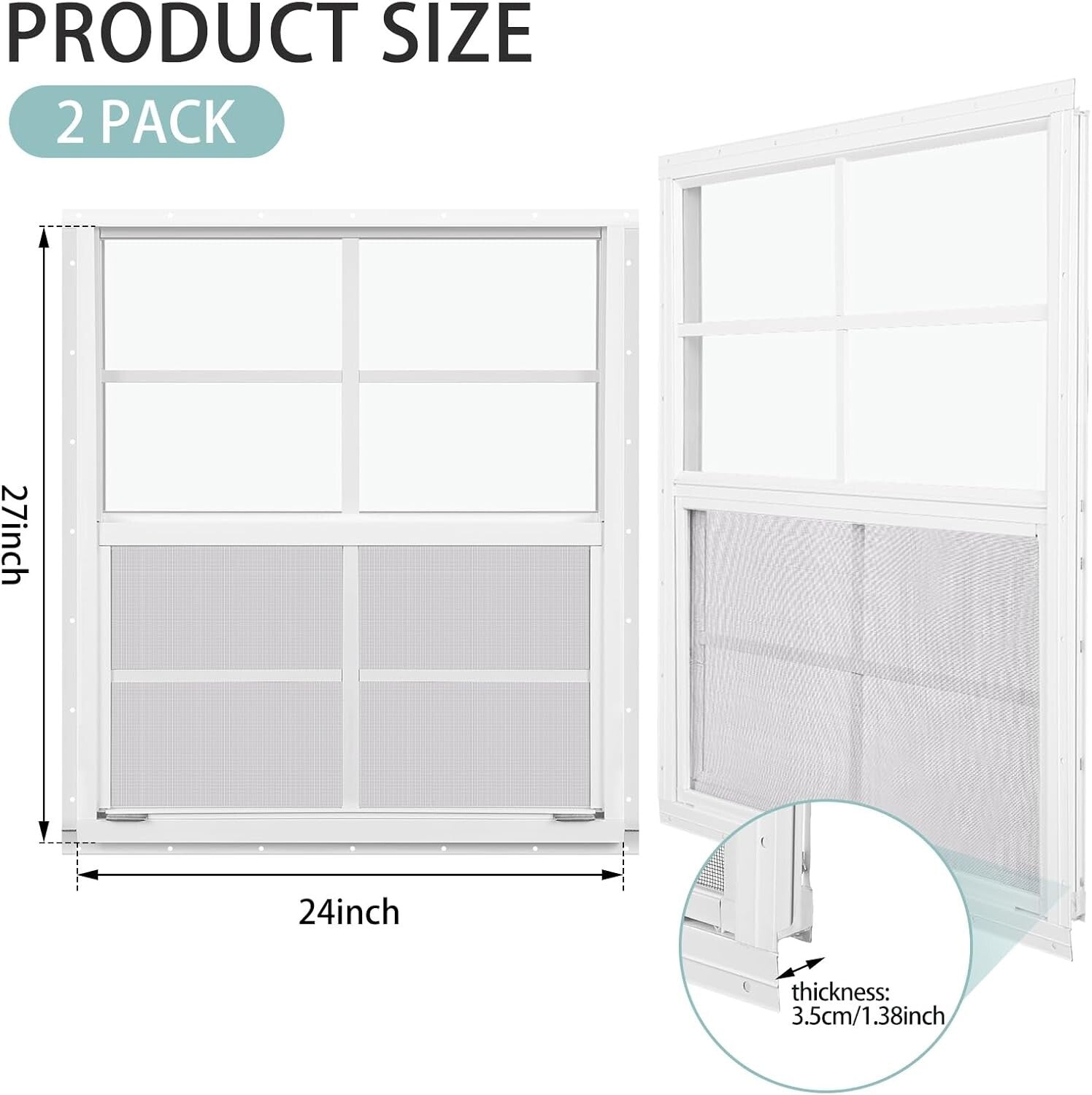 Versatile 24'' x 27'' Flush Mount Shed Windows with Easy Install Screws - 2 Pack
