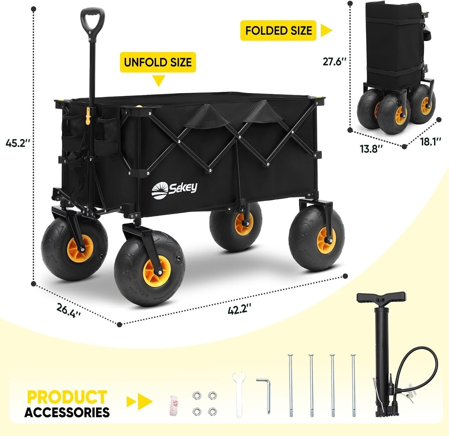 Oversized 200L Foldable Cart with Adjustable Handle for All-Terrain Convenience