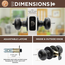 Load image into Gallery viewer, 6-Pack Matte Black Round Colonial Door Knobs with Privacy Locking Function