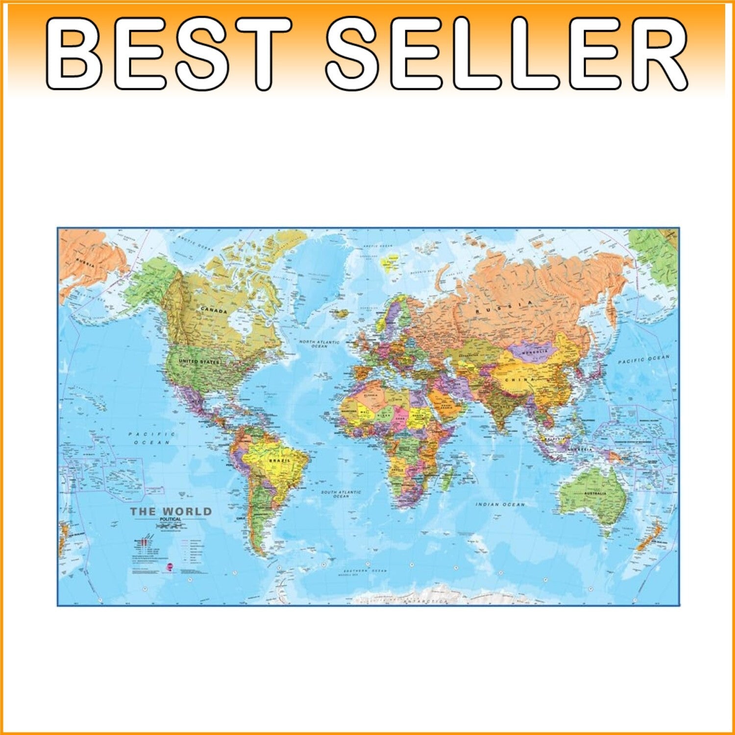 Mega Political World Map - 2024 Update - 46 x 80 Fully Laminated and Writable