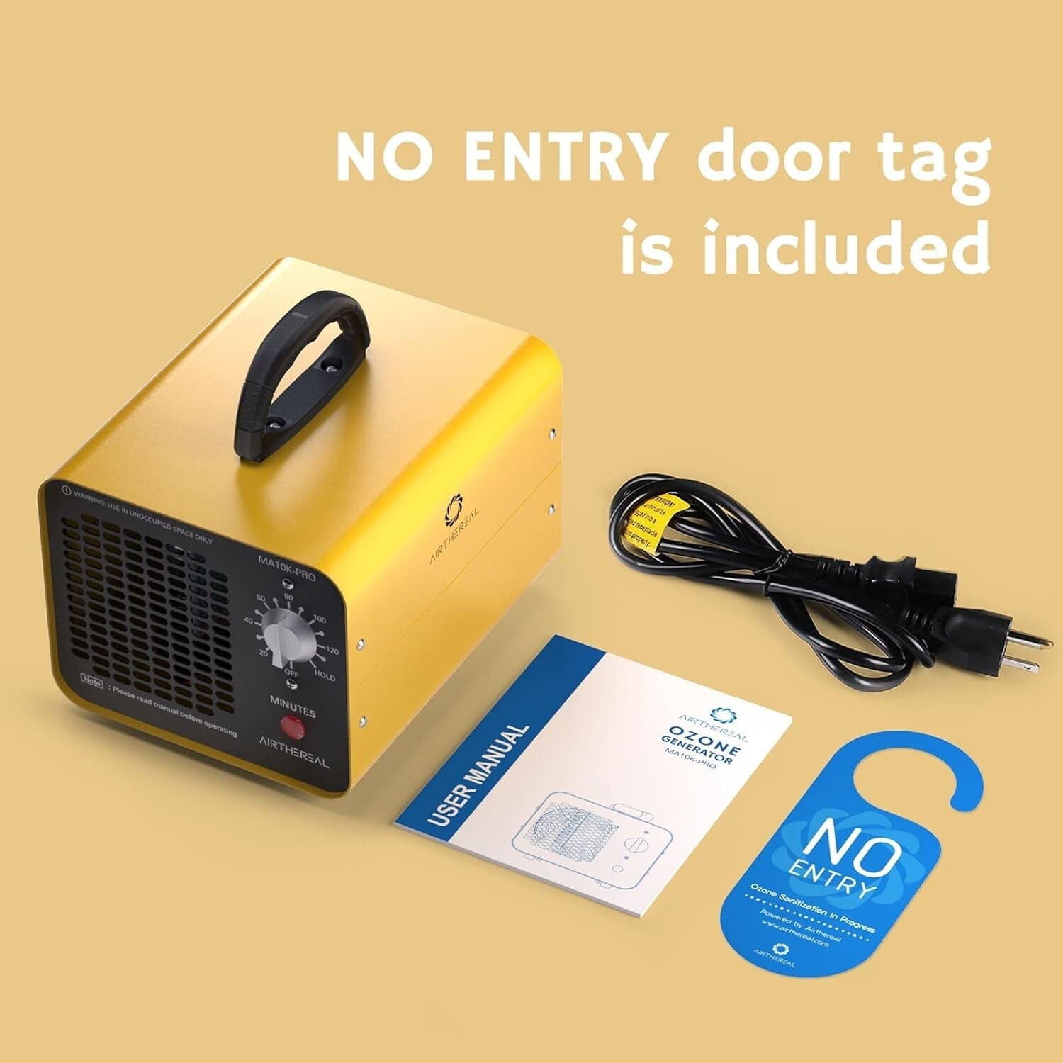 Air Purifier Ozone Generator 10,000 mg/h - Improve Indoor Air Quality, Yellow