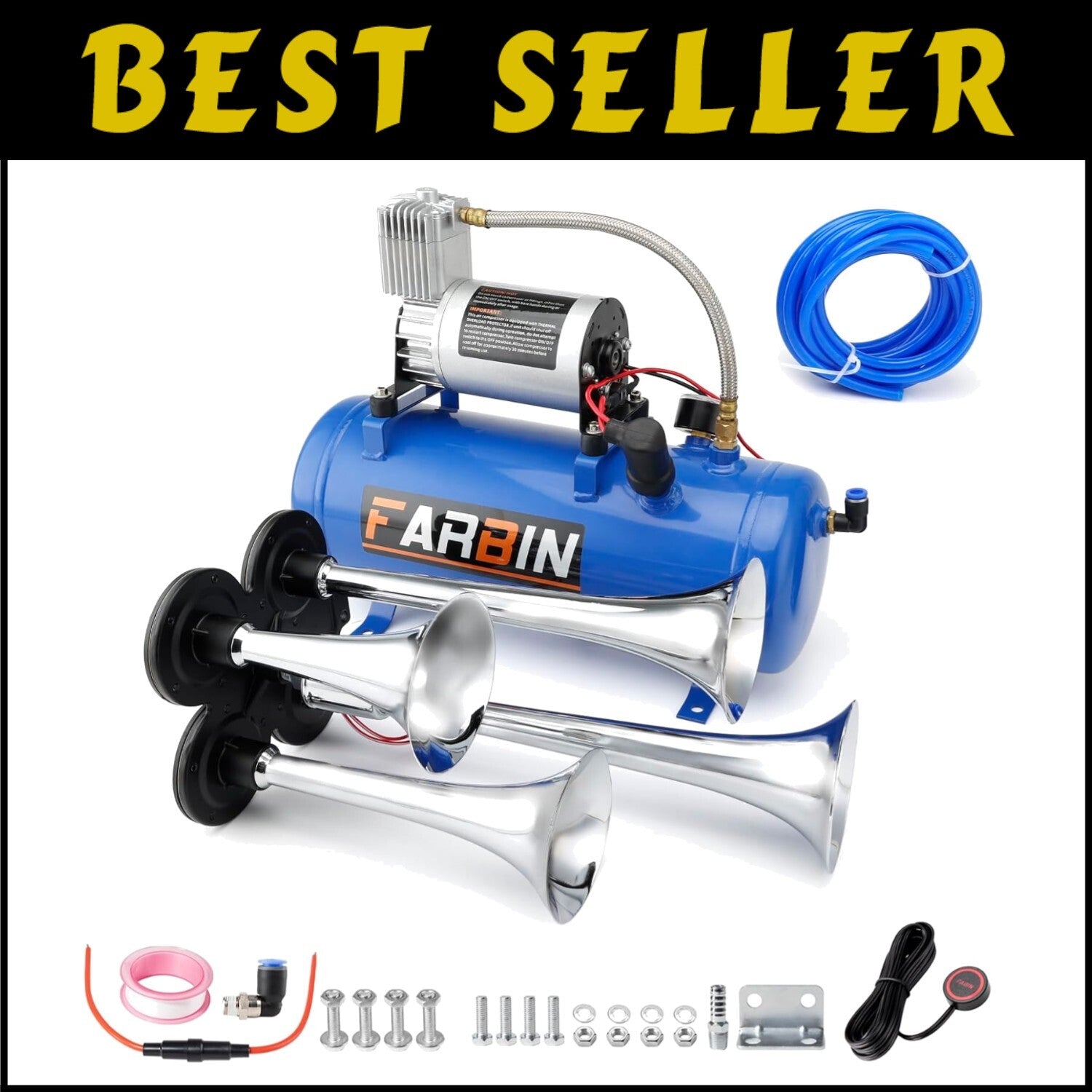 Universal 178DB Air Horn Kit for Trucks, Cars, Boats - Complete with Compressor