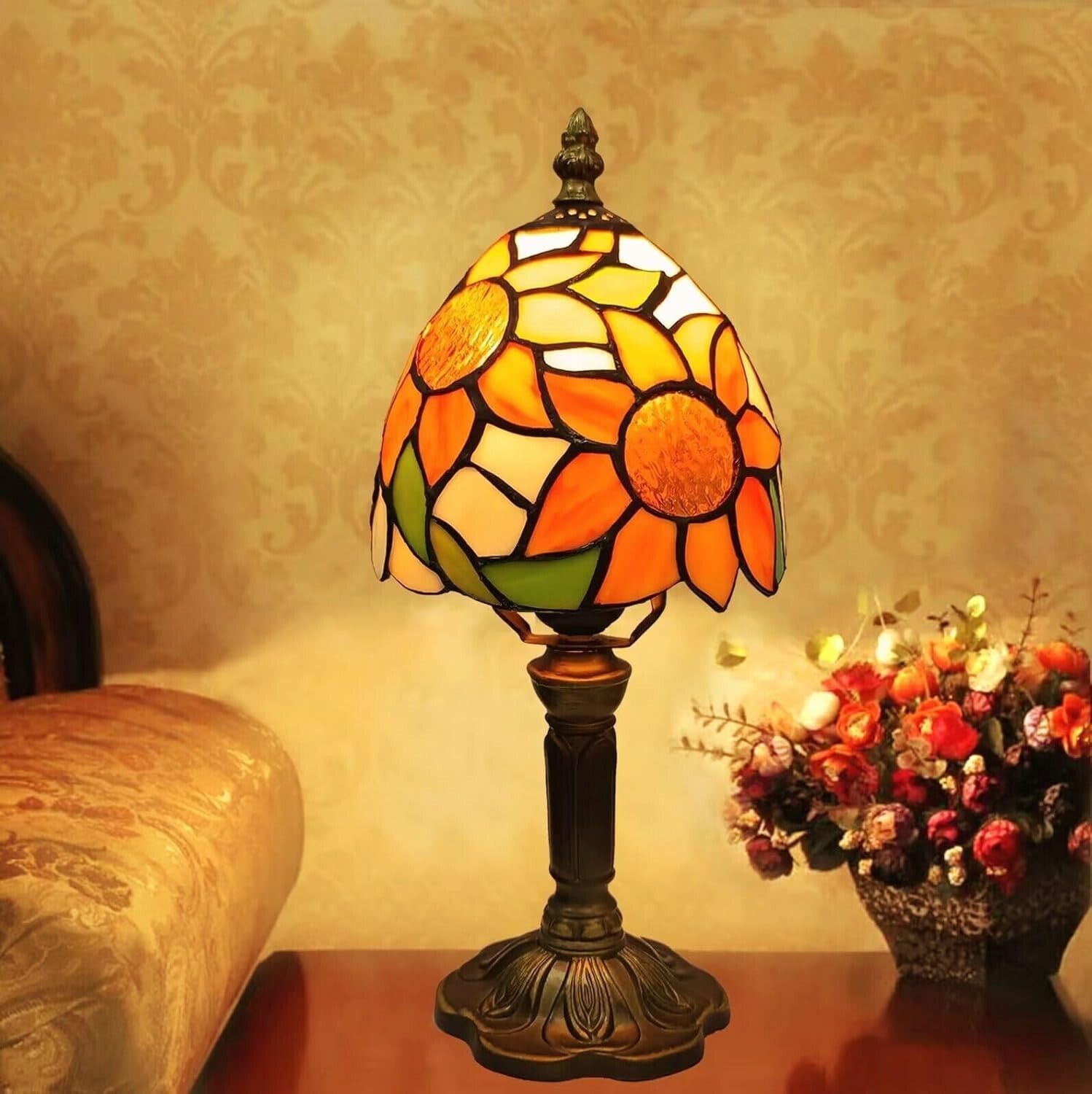6 Inch Antique Tiffany Style Table Lamp with Bright Dimmable LED Bulb Included