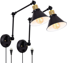 Load image into Gallery viewer, Set of 2 Dimmable Vintage Wall Sconces - Industrial Plug-In &amp; Hardwired Fixture