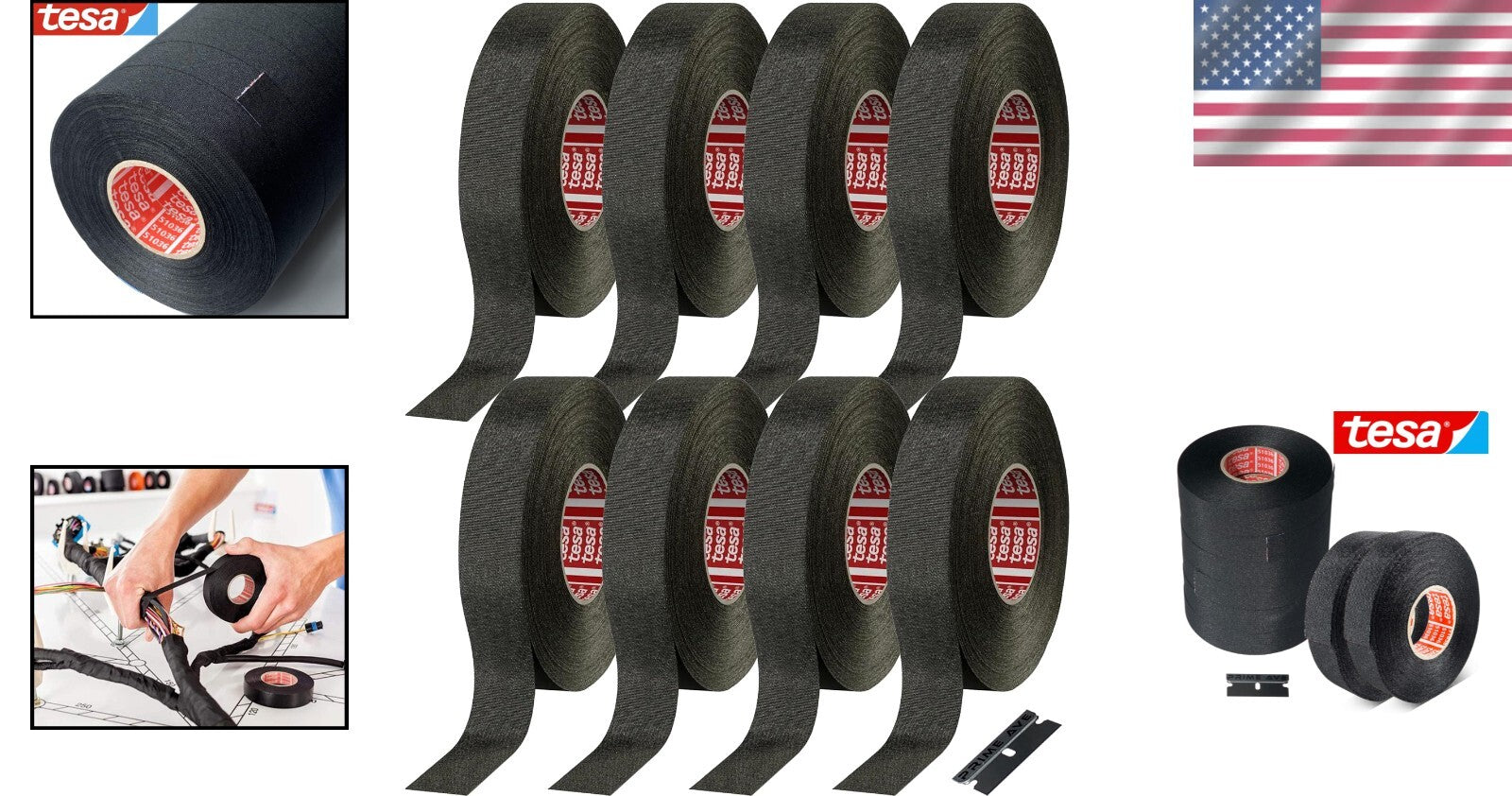 Razor + 8 Rolls of Tesa High Heat Electrical Tape - Superior Wire Protection