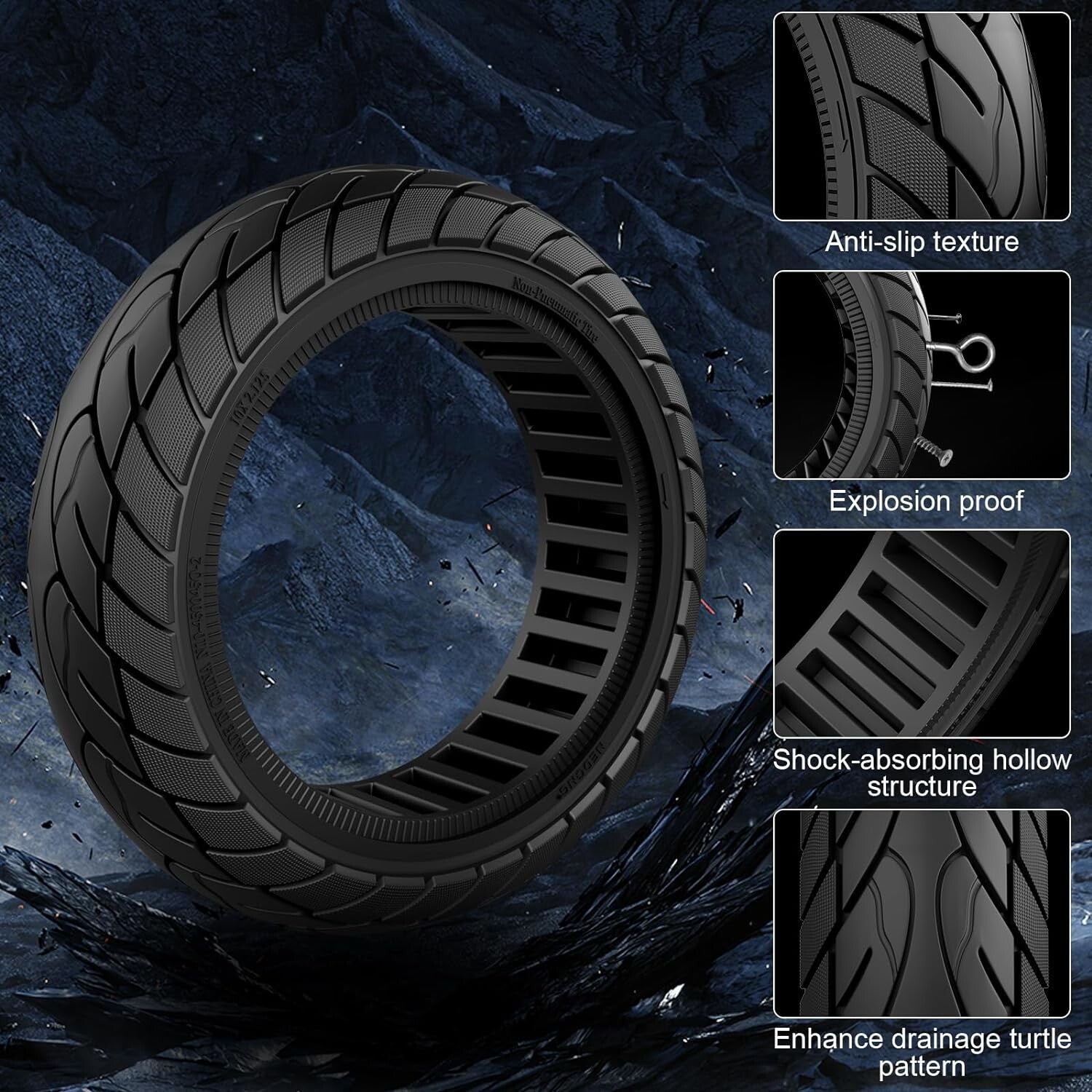 Durable 10x2.125 Solid Rubber Scooter Tires - Puncture-Proof & Maintenance-Free