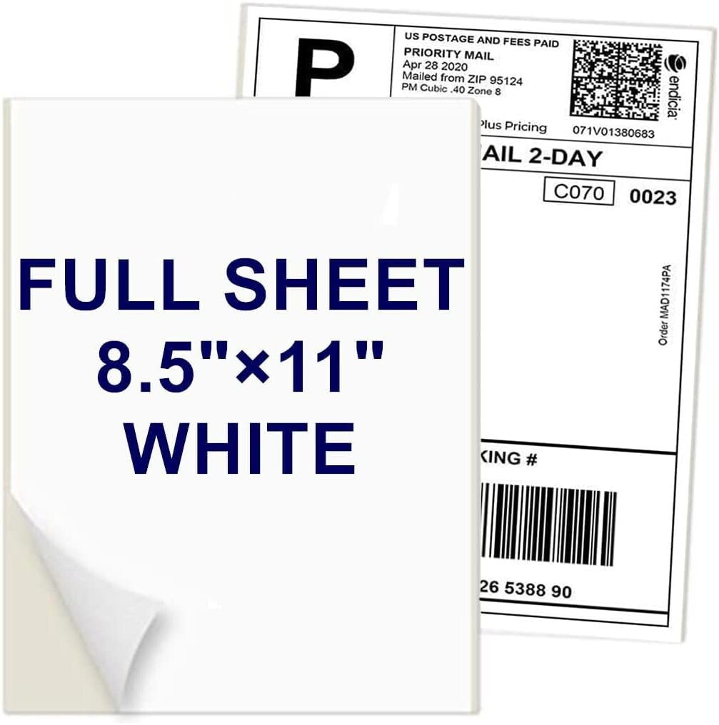 Matte Finish 8.5" x 11" Shipping Labels - 500 Sheets for Laser & Inkjet Printing