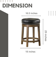 Load image into Gallery viewer, Set of 2 Rustic 360° Swivel Bar Stools - Faux Leather &amp; Solid Wood - 25 Inch