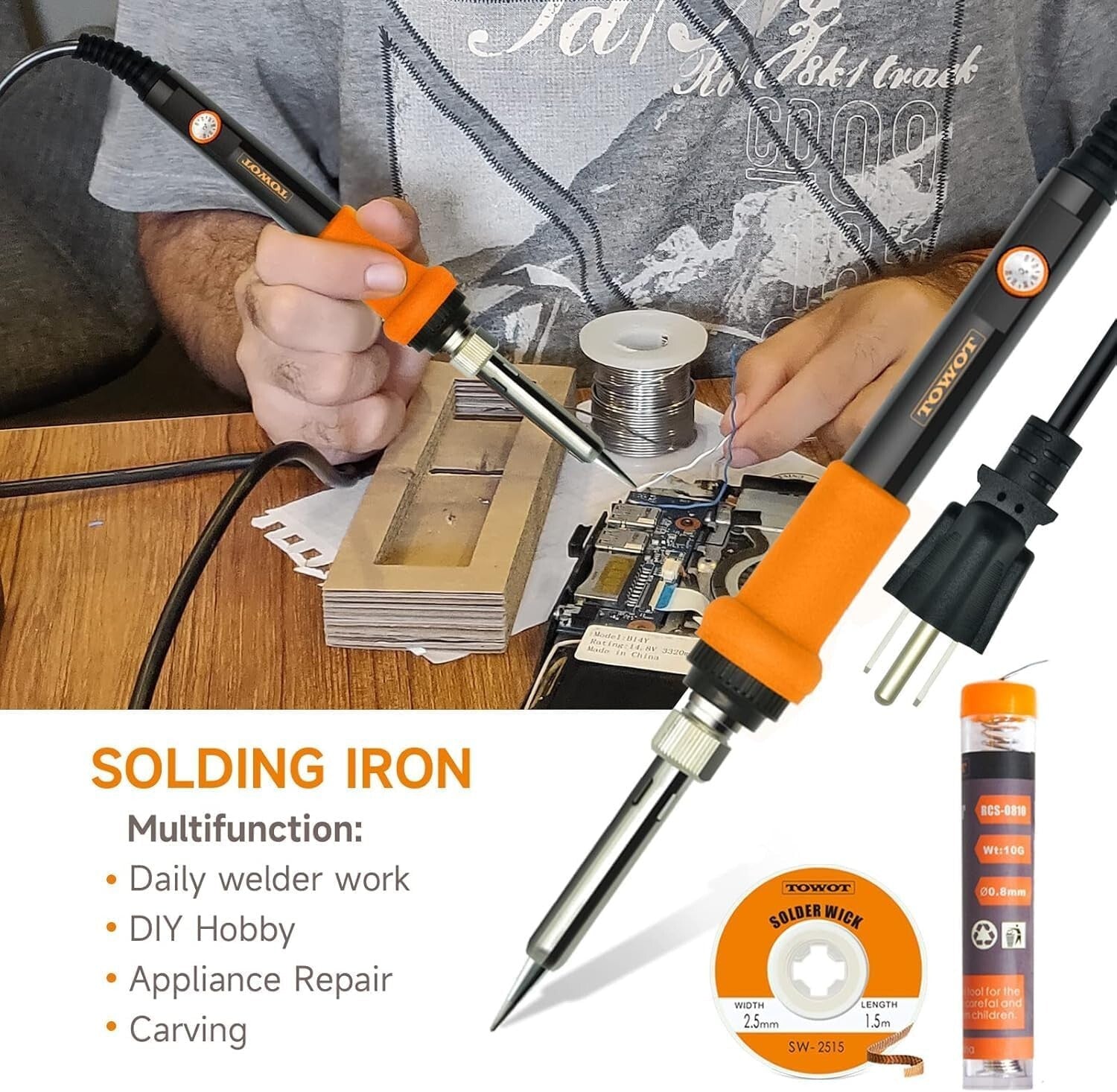 60W Adjustable Temperature Soldering Iron Kit - Complete Set for Electronics