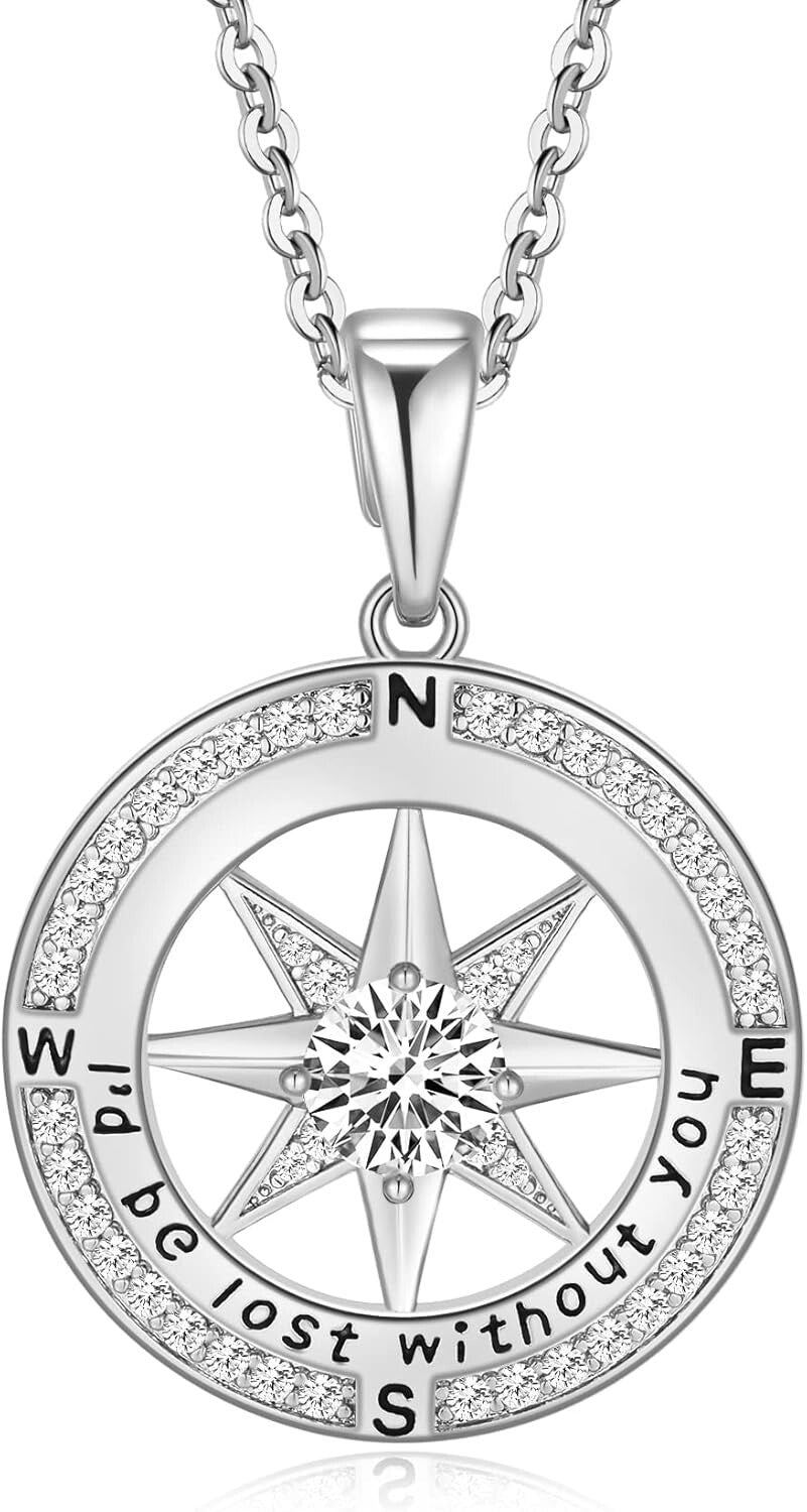 Cubic Zirconia Compass Necklace - 18k Gold Filled Gift for Wife or Girlfriend