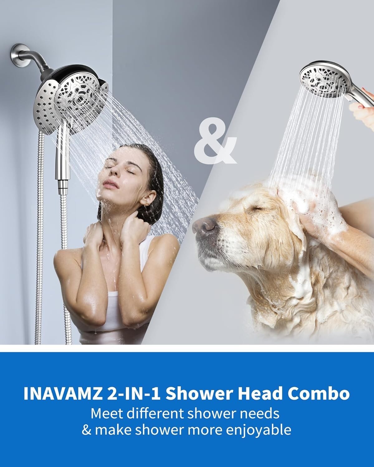 2.5 GPM Dual Shower Head with Handheld Spray & 60" Rotatable Hose - Nickel