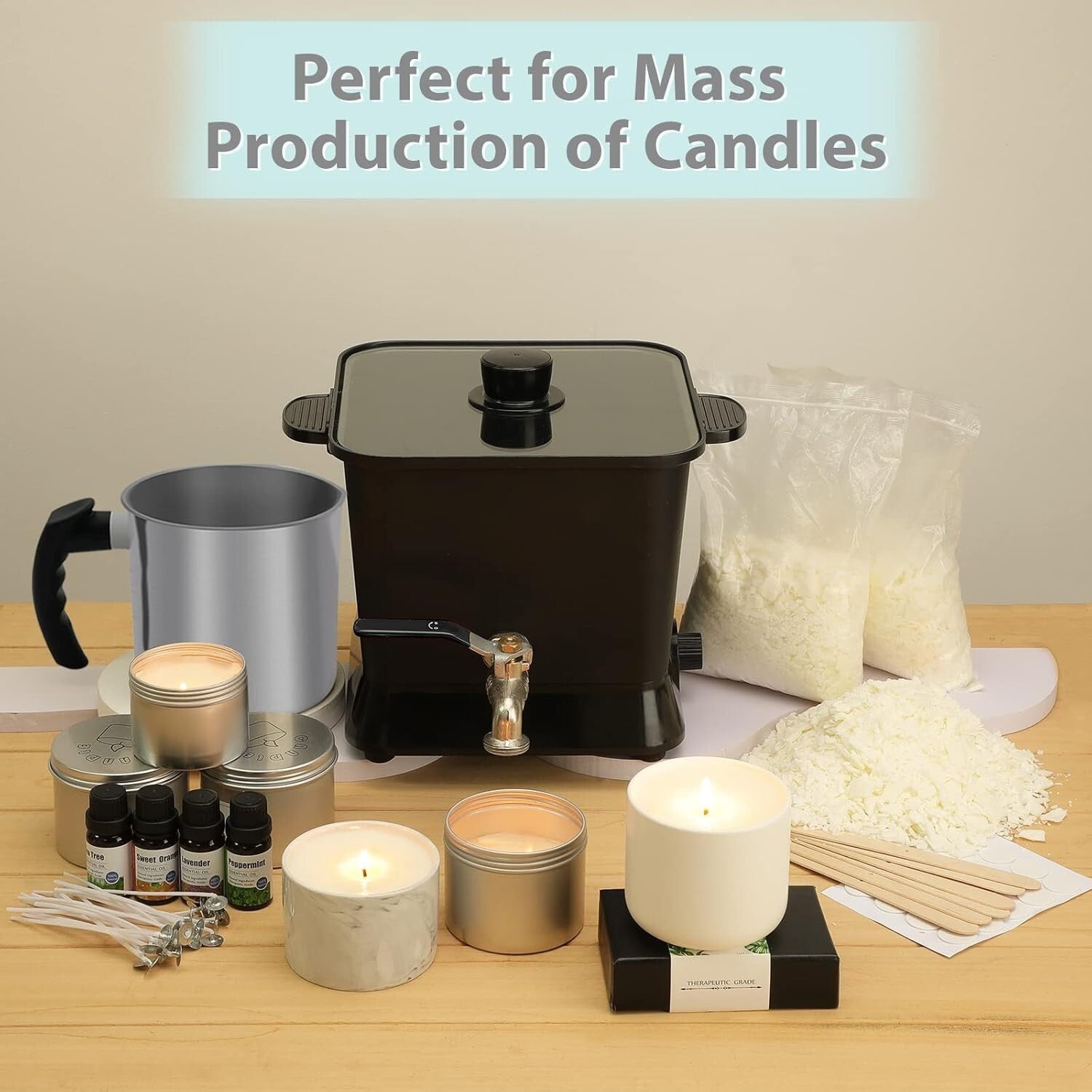 Candle Making Kit: 4.5 Qt Electric Wax Melter & Pouring Pot for Mass Production