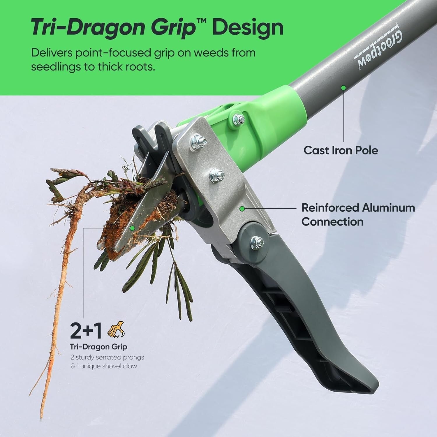 Ergonomic 40" Cast Iron Weed Puller - Hands-Free Dandelion Removal Tool
