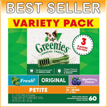 Load image into Gallery viewer, 60 Piece Petite Dog Dental Treats - Minty Fresh &amp; Blueberry Flavor for Care