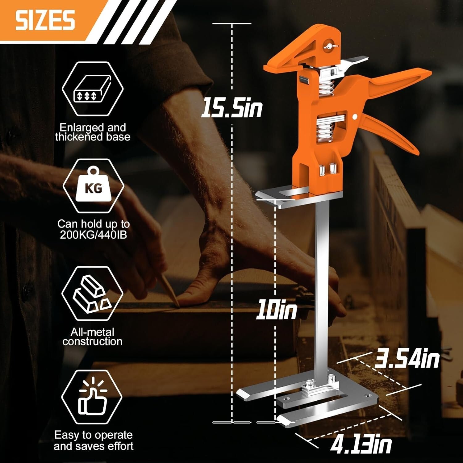 Heavy-Duty Arm Jack 2 Pack, 15.5" Stainless Steel Furniture Lifts, 440LBS Cap...