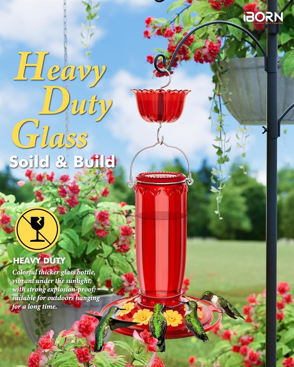 Attractive Hummingbird Feeder with Ant Moat - Durable Glass, Gift Box Included