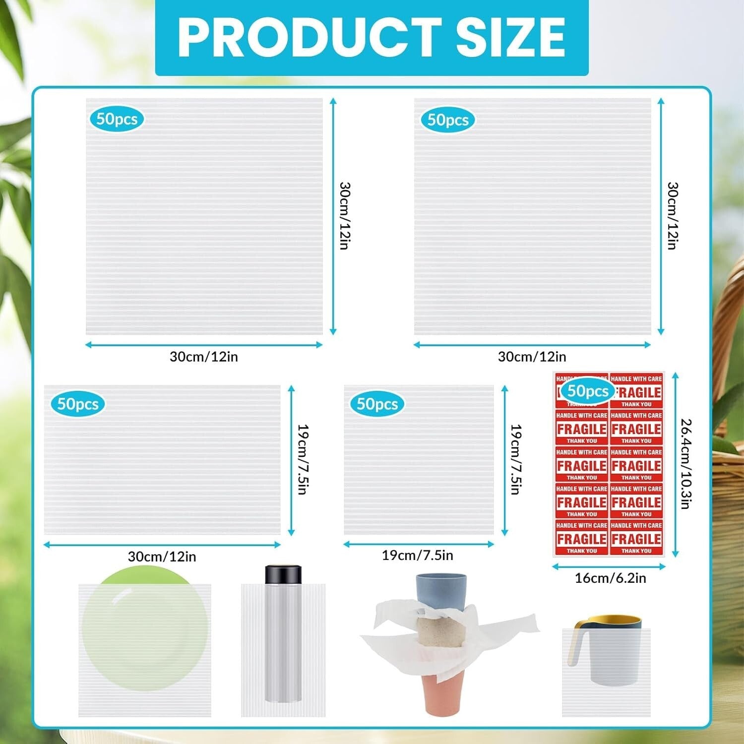 Complete Moving & Packing Set: 200 Foam Pouches, Wrap Sheets & Fragile Labels