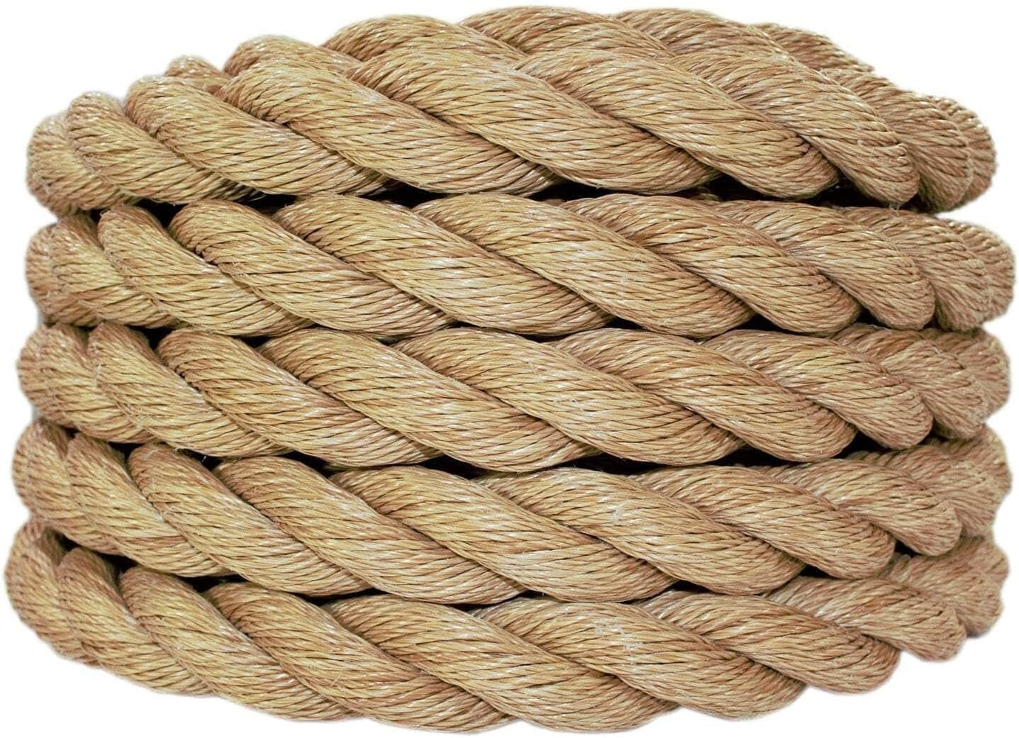 Strong 1.5" x 50ft Twisted Polypro Rope - Tan, Perfect for Tug-o'-War & Projects