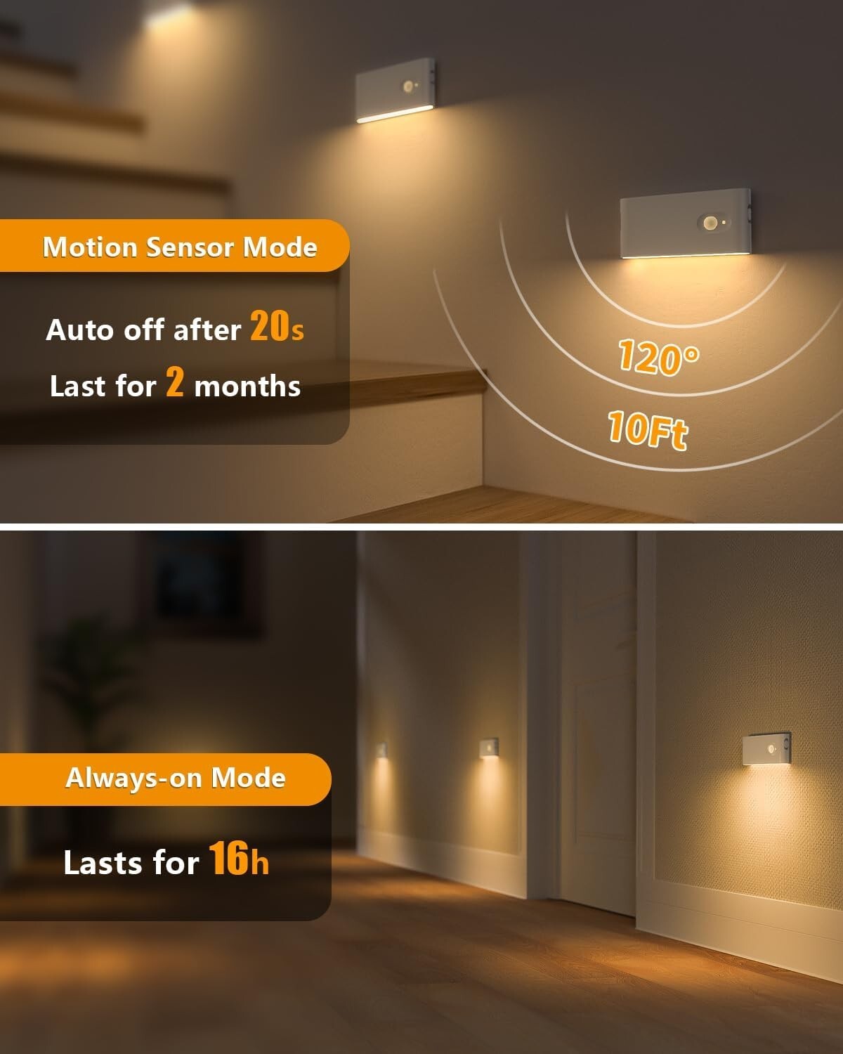 6-Pack Cordless Motion Sensor Night Light - Rechargeable LED Indoor Lighting