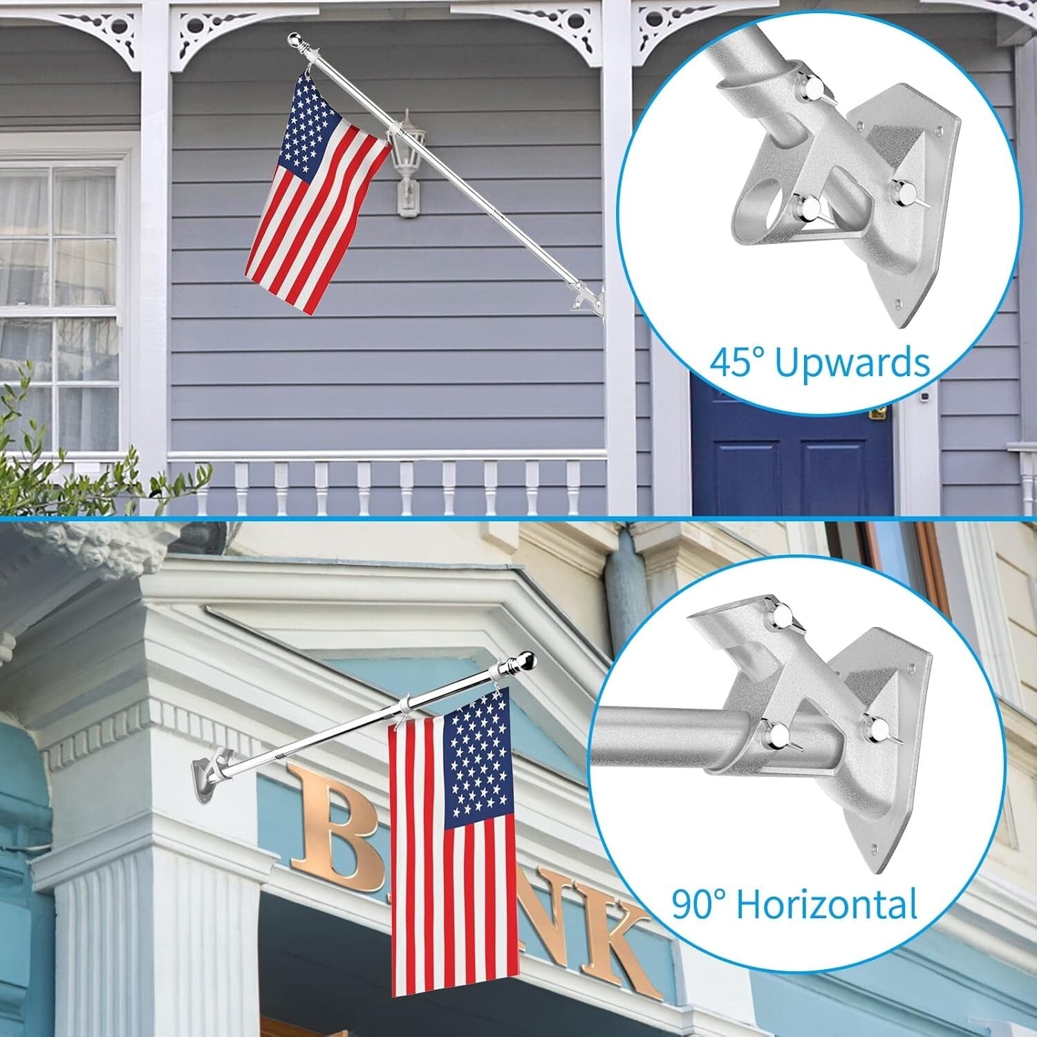 2-Pack Adjustable 6 FT Flag Poles with Rust-Free Bracket for Homes & Businesses