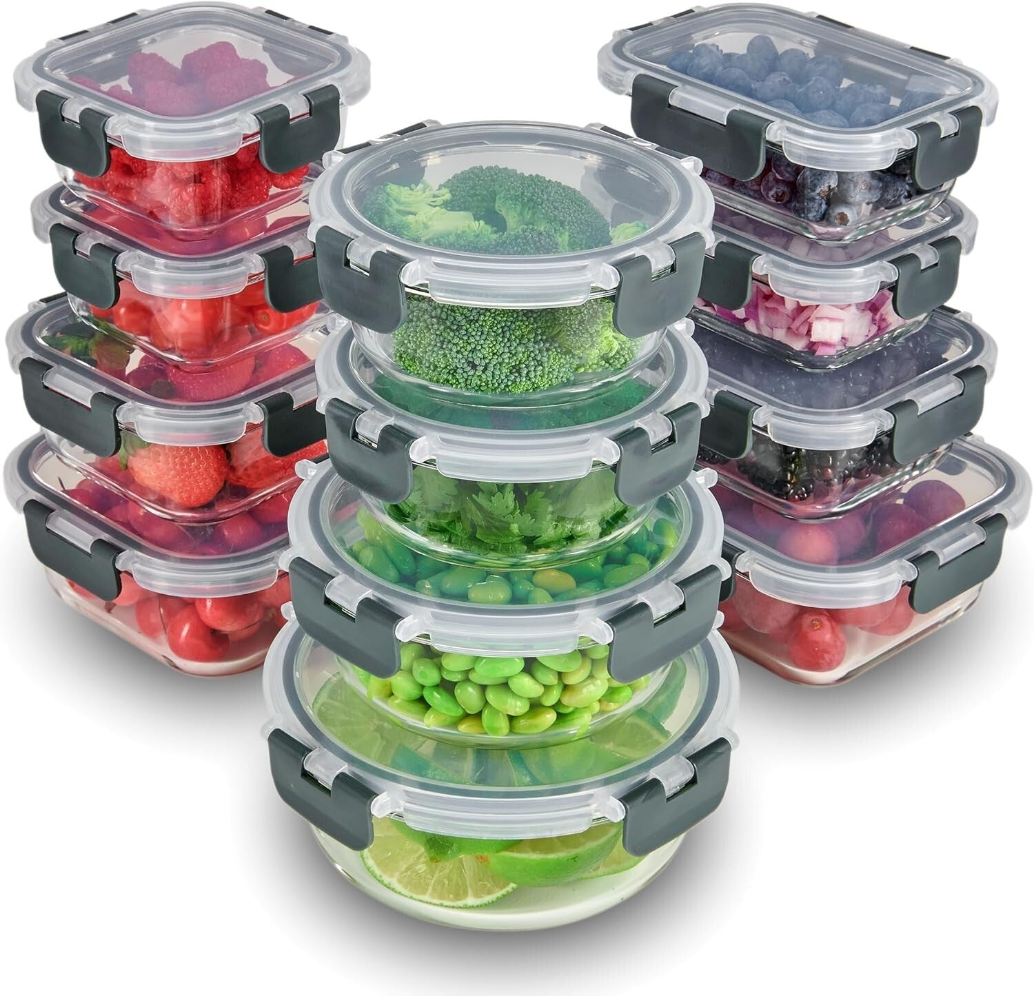 Durable 24-Piece Set of Glass Meal Prep Containers - Airtight & Stackable Design