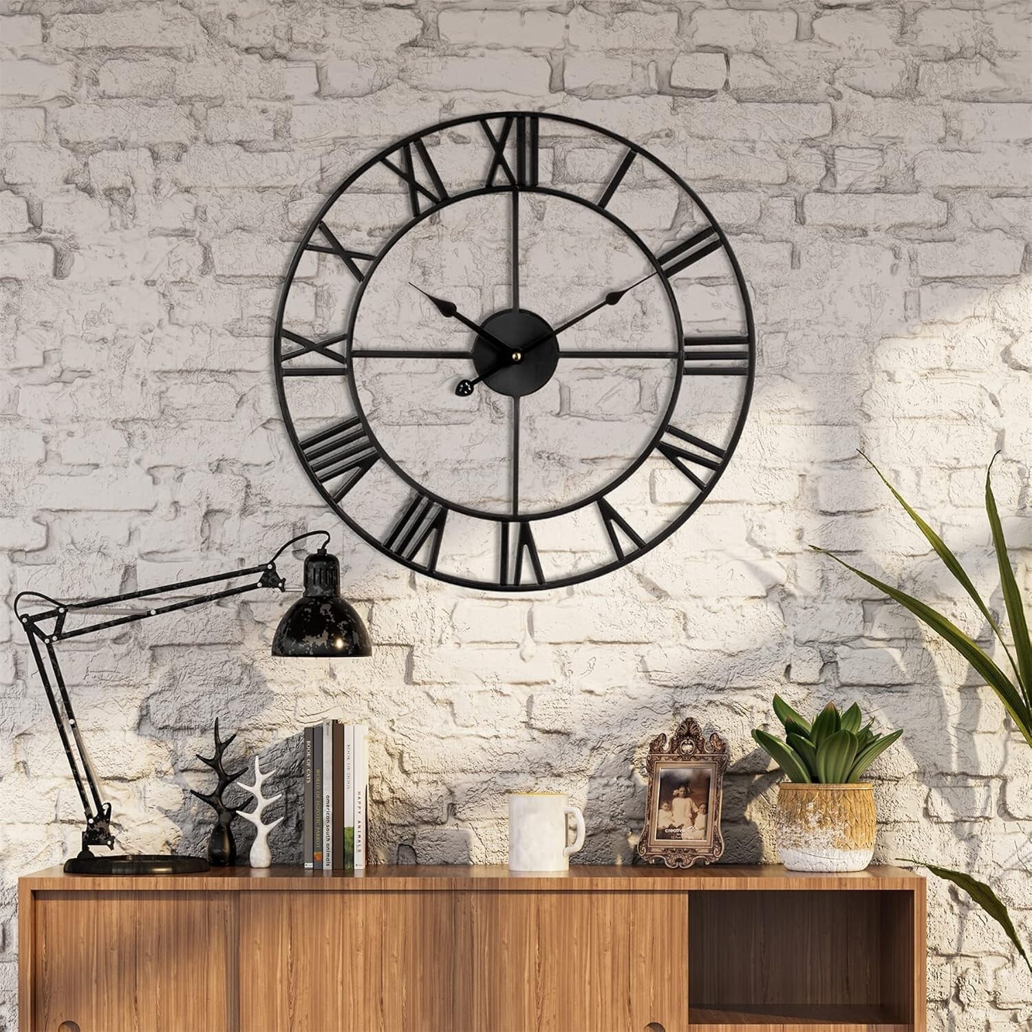18-Inch Large Modern Retro Metal Wall Clock with Roman Numerals - Silent Quartz