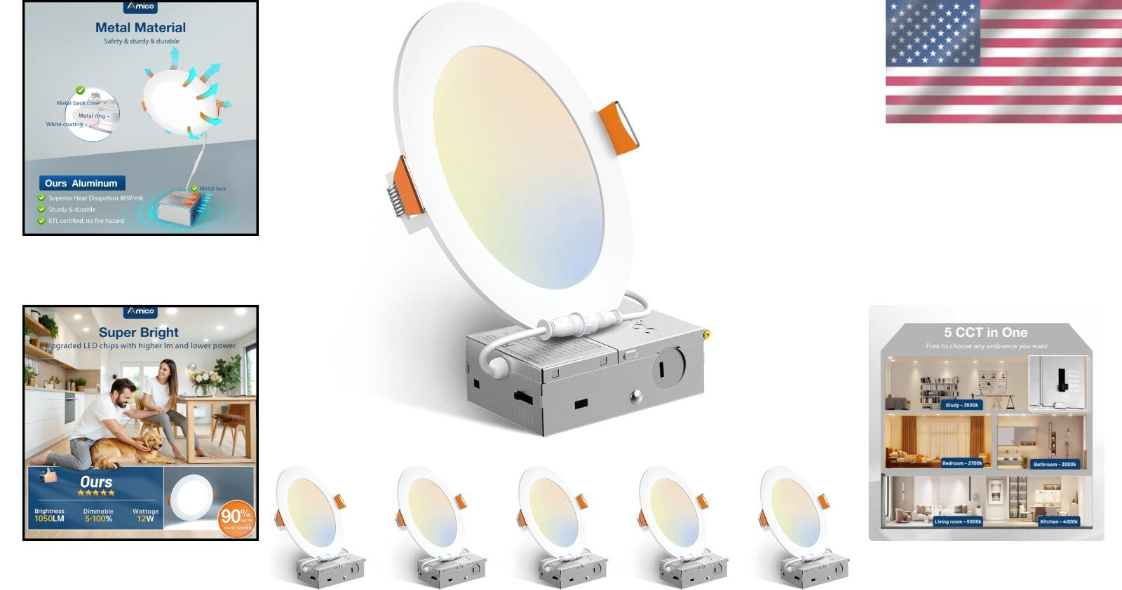6 Pack 6-Inch Modern LED Recessed Lights - Dimmable, Color Selectable & Bright
