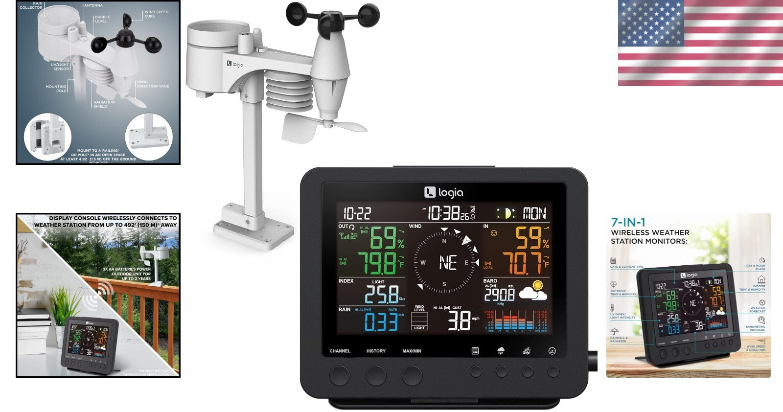Advanced 7-in-1 Weather Station: Indoor/Outdoor Sensor with Forecast Alerts