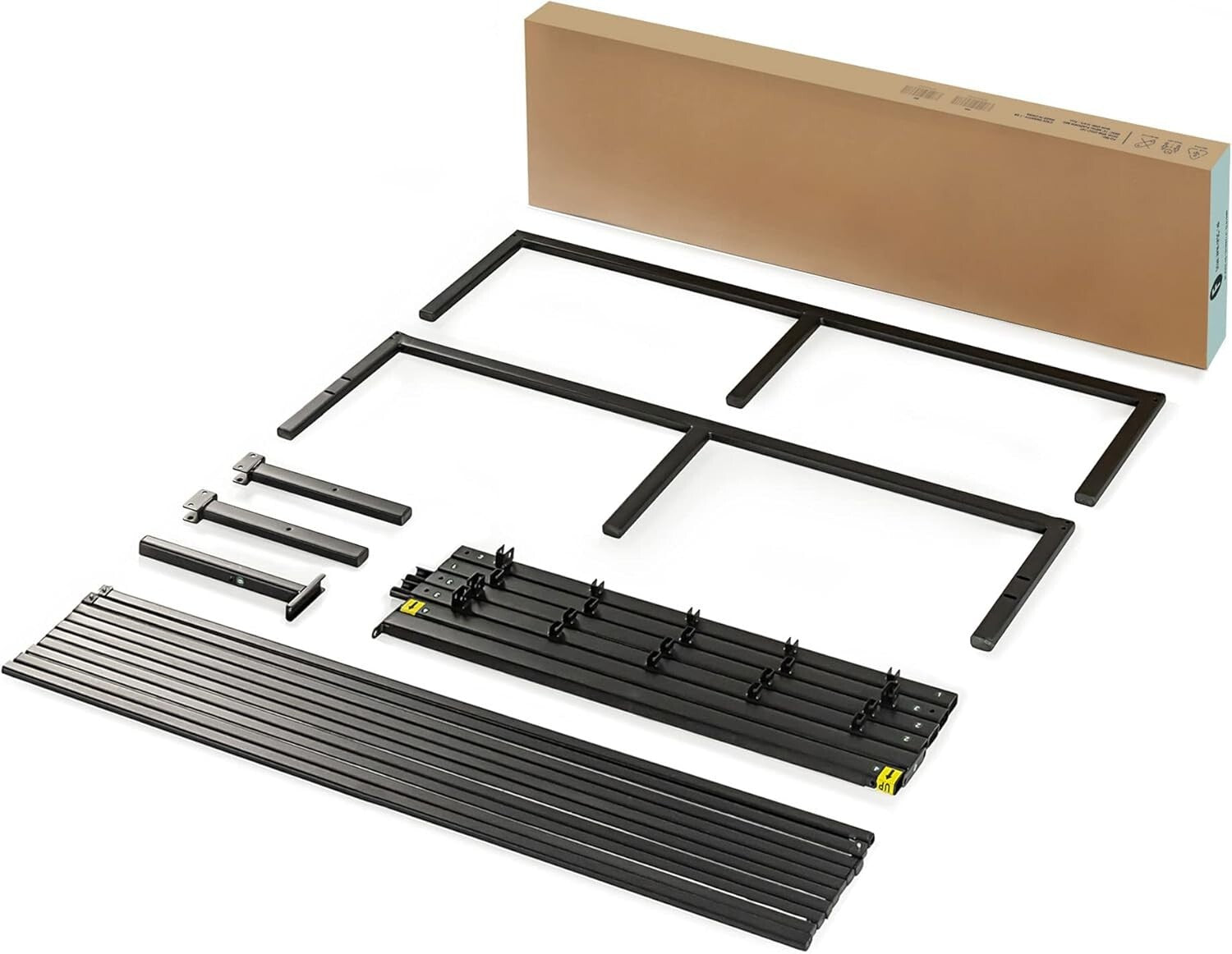 Black Steel Slat Foundation Bed - 14-Inch Height, Easy Assembly, Sturdy Support