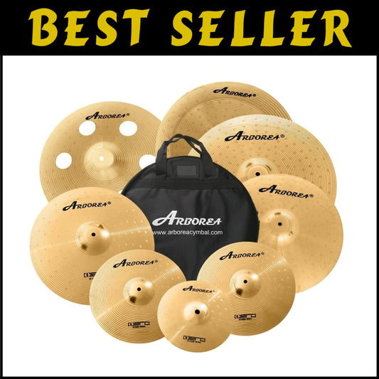 Premium Stainless Steel 8-Pc Cymbal Pack – Includes Hihats, Crash, & Ride