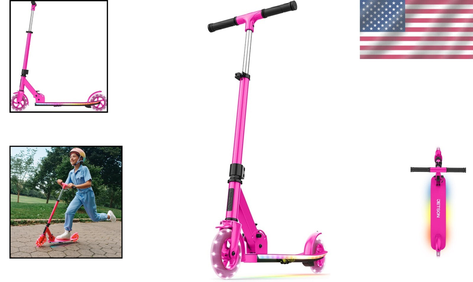 Light-Up Kick Scooter with Adjustable Handlebar for Kids - Highlight Pink