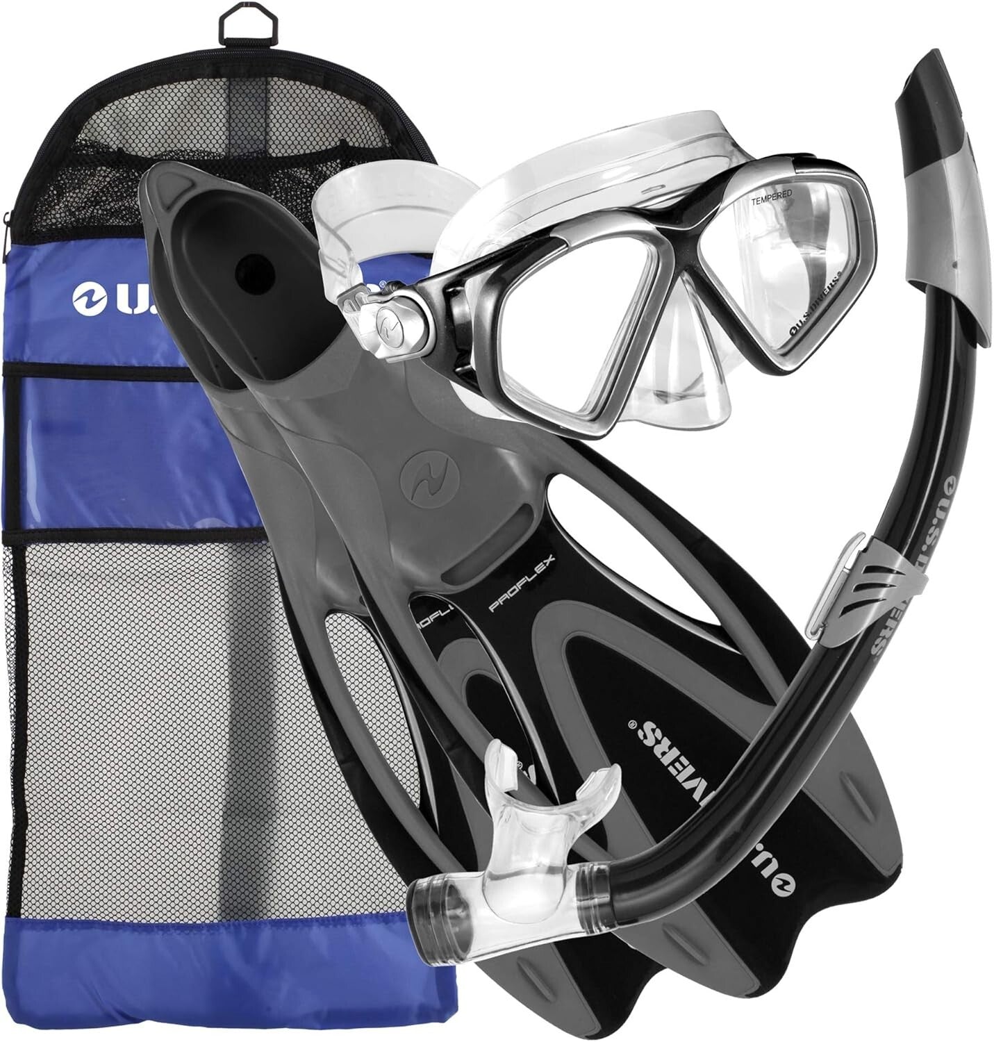 Premium Cozumel Snorkeling Mask, Seabreeze II Snorkel & Comfortable Fins