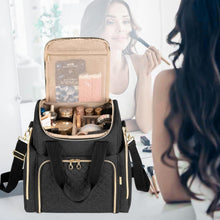 Load image into Gallery viewer, Black Travel Cosmetic Bag with Protective Padding and Multiple Storage Features