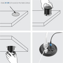 Load image into Gallery viewer, Compact Desktop Power Grommet with 6ft Cord: Two Outlets and Three USB Ports