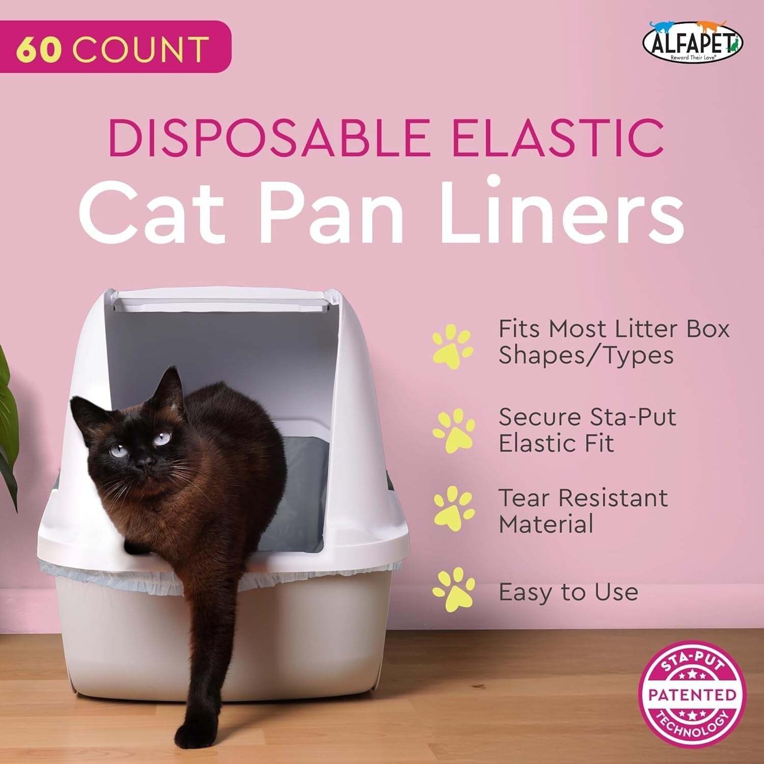 Tear-Resistant Extra Giant Cat Litter Liners with Sta-Put Technology - 60 Count